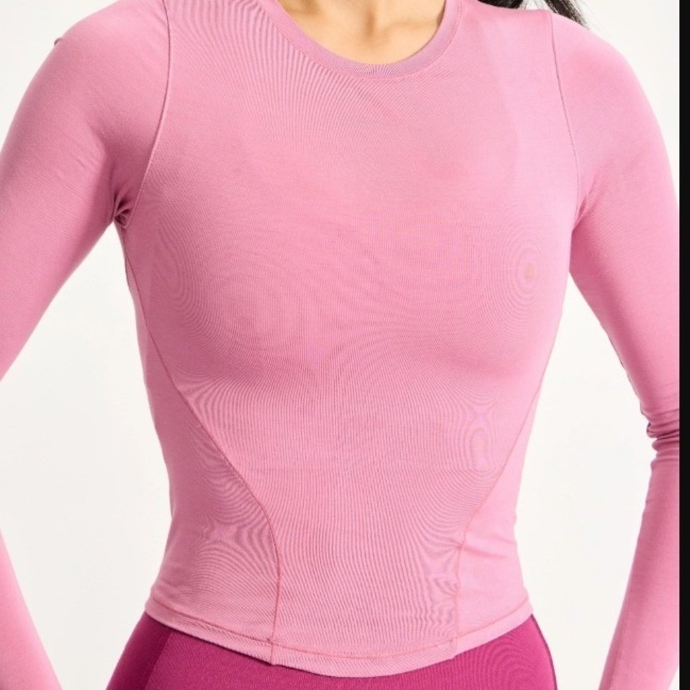 Buffbunny Halo Long Sleeve Baby Tee Womens XL Bloom Pink Cropped Modal Shirt